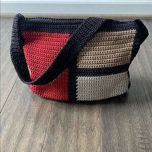 THE SAK Three Square Crochet Shoulder Bag Red Black Tan